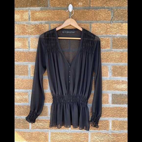 Patterson J. KincaidBlack Semi Sheer Blouse Xs - Picture 1 of 8